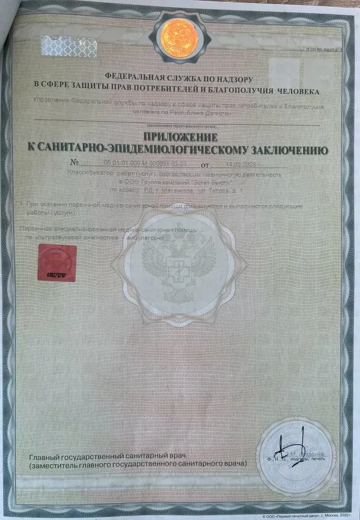 Приложение к санитарному эпидемиологическому заключению